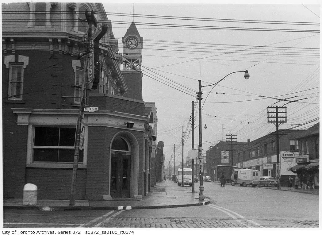 Historic 1958 photo of Queen Street West and Ossington Avenue near Barberhood Toronto