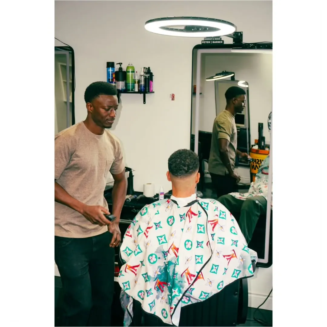 Barberhood barber station during a haircut session in Liberty Village